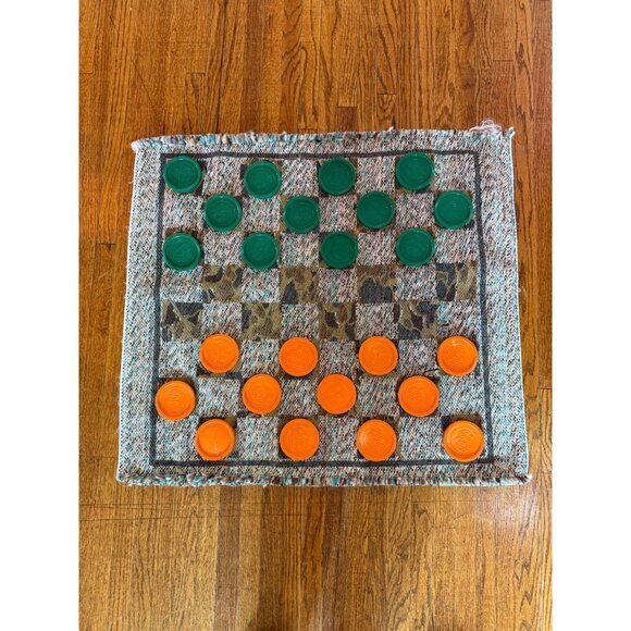 Vintage Rug/mat Camping Traveling Large Checker Family Game Set - Picture 2 of 9